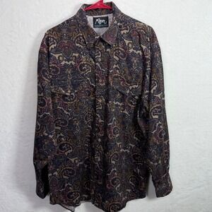 VTG Roper Rodeo Blue Mens XL‎ Paisley Long Sleeve Shirt Navy Burgundy Cowboy